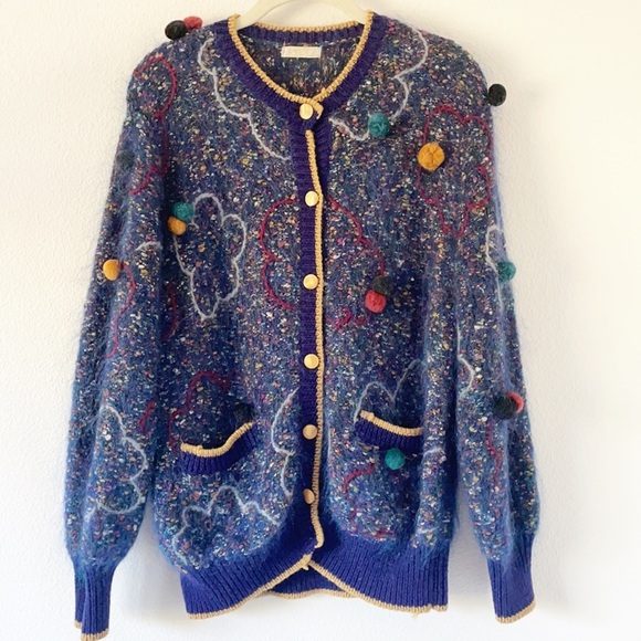 Vintage Pom Pom Open Front Knit Cardigan - Picture 5 of 13